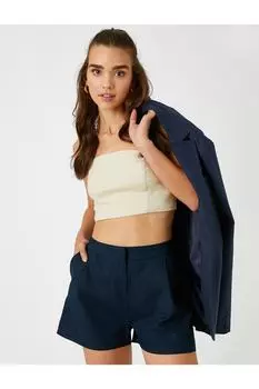 Плиссированные льняные шорты Koton, темно-синий