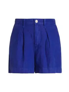 Плиссированные льняные шорты Zahari с высокой посадкой L'AGENCE, синий