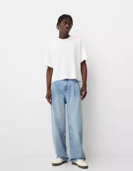 Плиссированные мешковатые джинсы Bershka, голубой