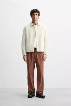 Плиссированные поплиновые брюки ZARA, цвет Brick