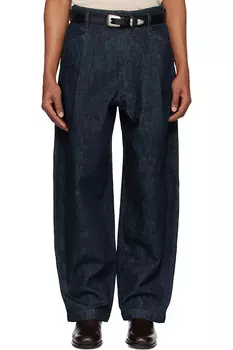 Плиссированные рабочие джинсы Lemaire, индиго