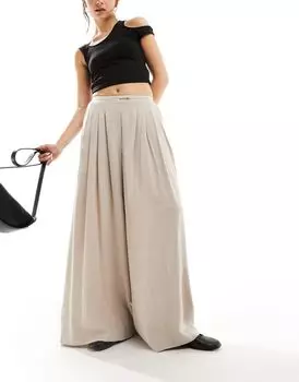 Плиссированные широкие брюки-палаццо из натурального льна ASOS DESIGN