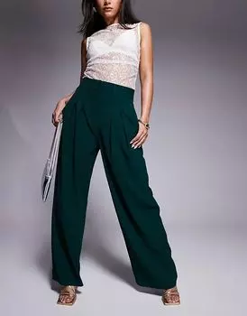 Плиссированные широкие брюки темно-зеленого цвета River Island
