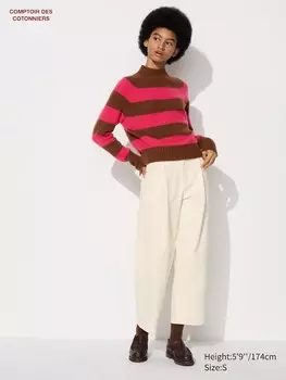 Плиссированные широкие зауженные джинсы Uniqlo, бежевый