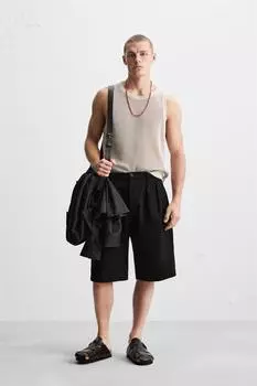 Плиссированные шорты-бермуды ZARA, черный