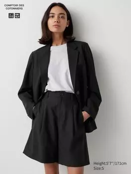 Плиссированные шорты из льняной смеси Uniqlo, черный