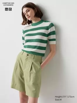 Плиссированные шорты из льняной смеси Uniqlo, зеленый