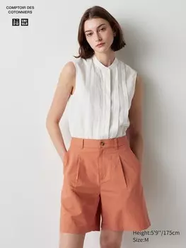 Плиссированные шорты из льняной смеси Uniqlo, оранжевый