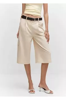 Плиссированные шорты карго Mango, экрю