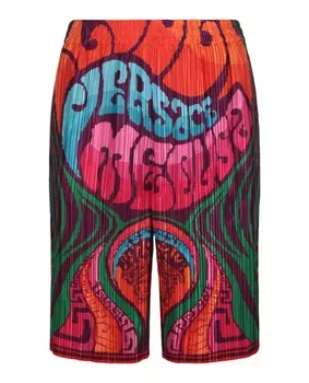 Плиссированные шорты с музыкальным принтом Medusa Versace, мультиколор