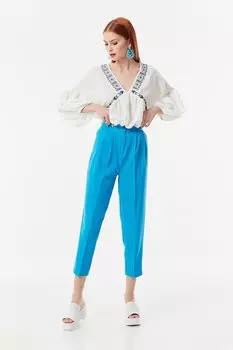 Плиссированные тканевые брюки с высокой талией Fullamoda, синий