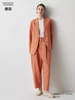 Плиссированные зауженные брюки из льняной смеси Uniqlo, оранжевый