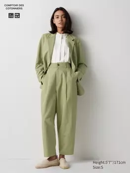 Плиссированные зауженные брюки из льняной смеси Uniqlo, зеленый