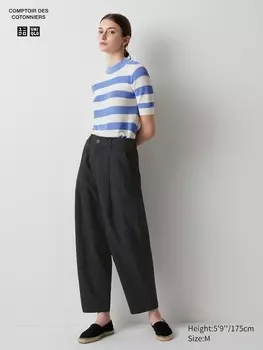 Плиссированные зауженные брюки из льняной смеси Uniqlo, черный