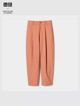 Плиссированные зауженные брюки из льняной смеси Uniqlo, оранжевый