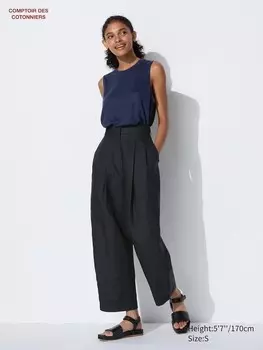 Плиссированные зауженные брюки из смеси льна lyocell Uniqlo, черный