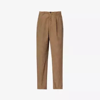 Плиссированные зауженные брюки средней посадки из хлопкового вельвета Sunspel, цвет cedar