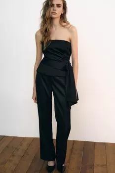 Плиссированный атласный топ ZARA, черный