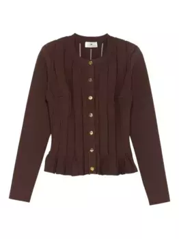 Плиссированный кардиган на пуговицах Elisabetta Franchi, коричневый