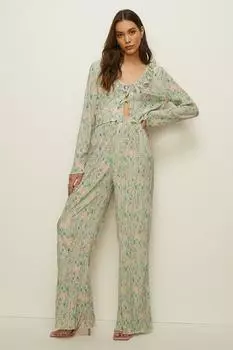 Плиссированный кардиган Petite с цветочным принтом и завязкой спереди Oasis, белый