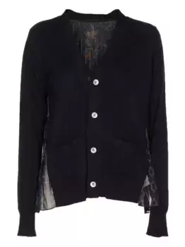 Плиссированный кардиган с цветочным принтом SACAI, черный