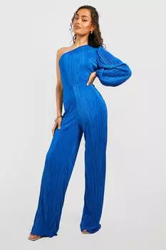 Плиссированный комбинезон асимметричный Boohoo, кобальтовый