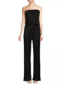Плиссированный комбинезон без бретелек с широкими штанинами Renee C., черный