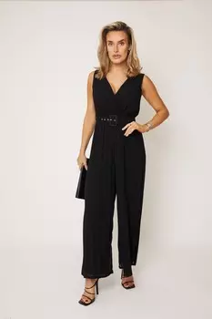 Плиссированный комбинезон без рукавов с поясом Girl In Mind, черный