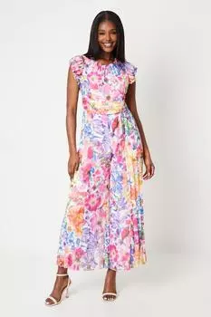 Плиссированный комбинезон Petite с рюшами на плечах и широкими штанинами Coast, мультиколор