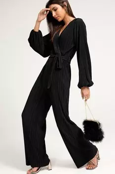 Плиссированный комбинезон с длинными рукавами Next, черный