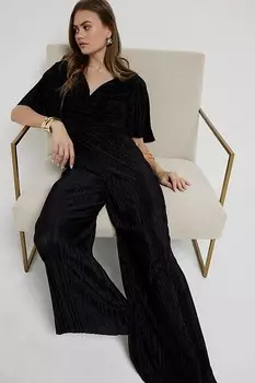 Плиссированный комбинезон с рукавами ангела River Island, черный