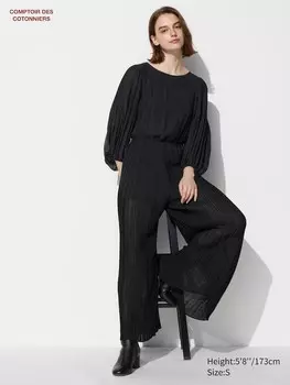 Плиссированный шифоновый комбинезон Uniqlo, черный