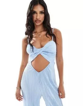 Плиссированный широкий комбинезон-бандо ASOS DESIGN бледно-голубого цвета