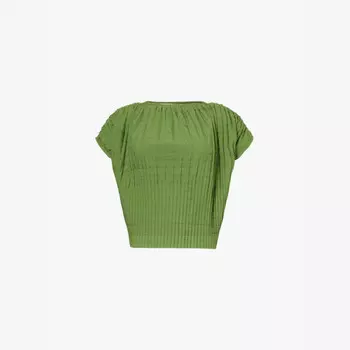 Плиссированный тканый топ с рукавами-крылышками Leem, зеленый