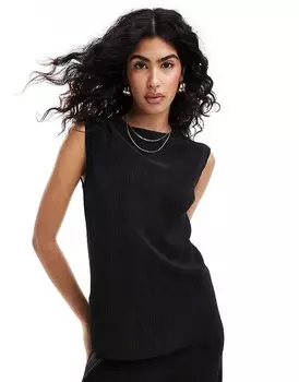 Плиссированный топ без рукавов Mango черного цвета