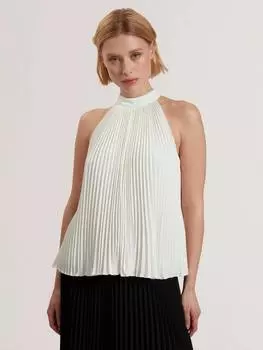 Плиссированный топ без рукавов с холтерным вырезом Ted Baker, белый