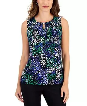 Плиссированный топ без рукавов с вырезом «капелька» и принтом Petite Kasper, черный