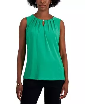 Плиссированный топ без рукавов с вырезом «капелька» для миниатюрных размеров Kasper, зеленый