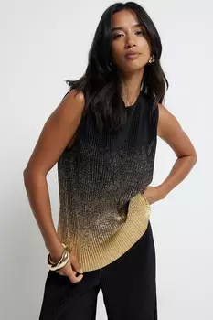 Плиссированный топ из фольги Petite с эффектом омбре River Island, черный