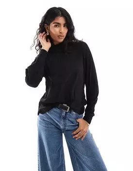 Плиссированный топ с длинными рукавами черного цвета Vero Moda