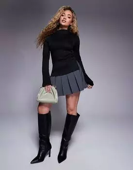 Плиссированный топ с длинными рукавами и приталенном воротнике черного цвета ASOS DESIGN