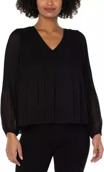 Плиссированный топ с длинными рукавами и V-образным вырезом Liverpool Los Angeles, черный