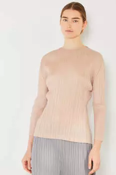 Плиссированный топ с длинными рукавами и вырезом-лодочкой FASHNZFAB, бежевый