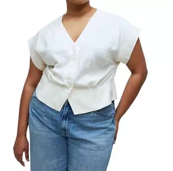 Плиссированный топ с короткими рукавами - Plus In Antique Cream Madewell