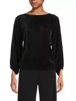 Плиссированный топ с пышными рукавами Renee C., черный