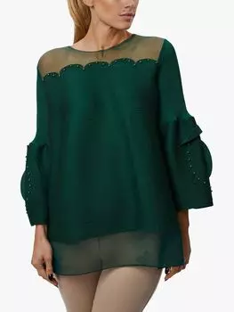 Плиссированный топ с рукавами-розами James Lakeland, зеленый