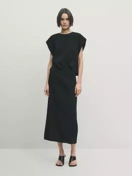Плиссированный топ с шлицевой деталью Massimo Dutti, черный