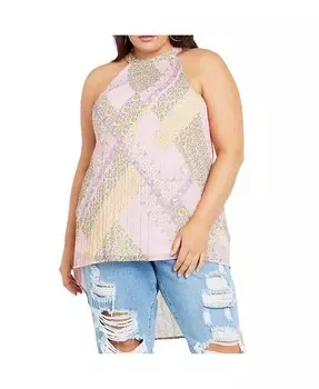 Плиссированный топ с воротником-хомутом больших размеров CITY CHIC, розовый