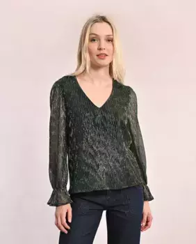 Плиссированный женский топ с длинными рукавами Molly Bracken, синий