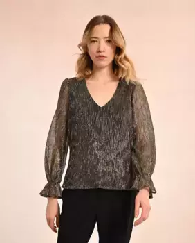 Плиссированный женский топ с длинными рукавами Molly Bracken, золотой